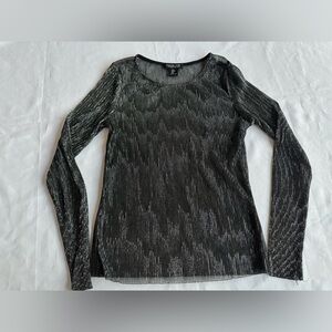 Rachel Zoe Metallic Black Sheer Long Sleeve Top Size Medium